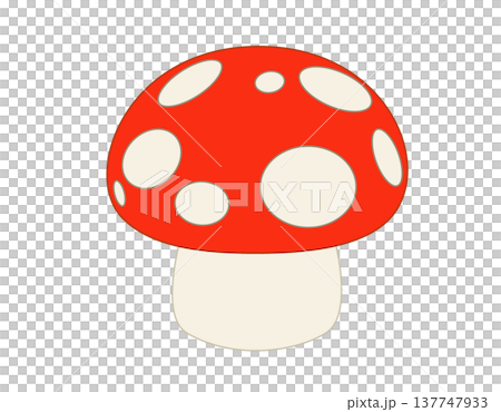 Stylized red mushroom flat icon with white spots, a classic fairy tale illustration 137747933