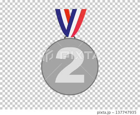 Silver medal with a blue, white, and red ribbon for second place achievement 137747935