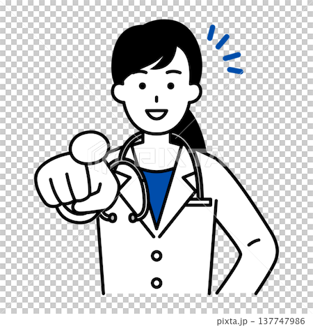 A female doctor points with a smile. A female doctor points with a smile. 137747986