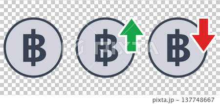 Thai Baht currency symbol icon set (with rising, falling, and outline) Thai Baht currency symbol icon set (with rising, falling, and outline) 137748667