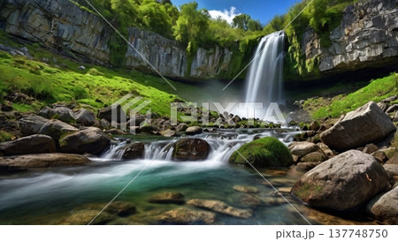 朝光に輝く岩山の滝と幻想の空気感―希望を感じる神秘のネイチャーデジタルアート 朝光に輝く岩山の滝と幻想の空気感―希望を感じる神秘のネイチャーデジタルアート 137748750