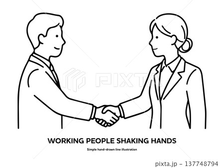 握手するビジネスパーソンの白黒手書き線画イラスト。契約,協力,信頼関係 137748794