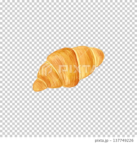 手描き水彩のクロワッサン1個の俯瞰イラスト 137749226