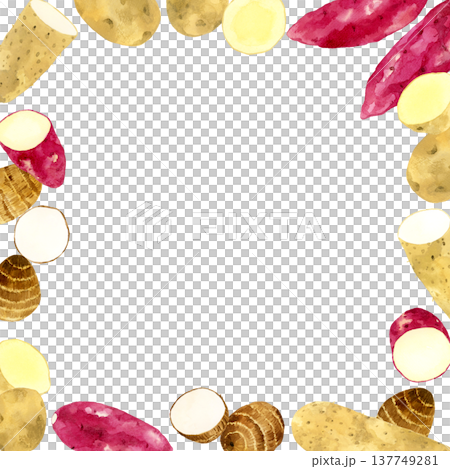 色々なお芋のフレーム　野菜の手描き水彩イラスト背景素材 137749281