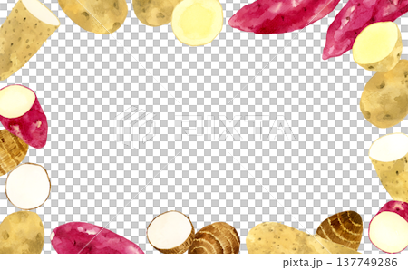 色々なお芋のフレーム　野菜の手描き水彩イラスト背景素材 137749286