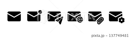 メールアイコンセット（メール、メール送信、メール通知[未読]、アットマーク、添付ファイル、設定） 137749481