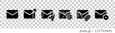 メールアイコンセット（メール、メール送信、メール通知[未読]、アットマーク、添付ファイル、設定） 137749481