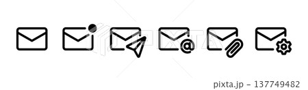 メールアイコンセット（メール、メール送信、メール通知[未読]、アットマーク、添付ファイル、設定） 137749482