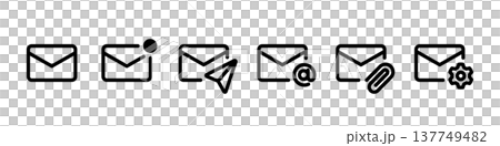 メールアイコンセット（メール、メール送信、メール通知[未読]、アットマーク、添付ファイル、設定） 137749482