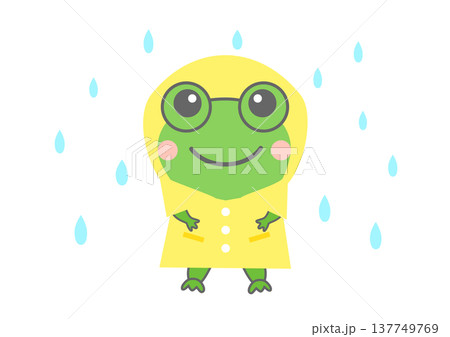 雨の日に合羽を着たカエルのイラスト 137749769