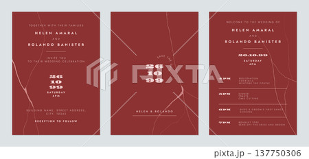 Luxury wedding invitation card set template design, cracked lines on red Luxury wedding invitation card set template design, cracked lines on red 137750306