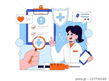 Medical Anamnesis Consultation Illustration With Doctor Patient Interview, Health Record Checklist, Diagnosis Assessment, and Clinical Examination 137750589