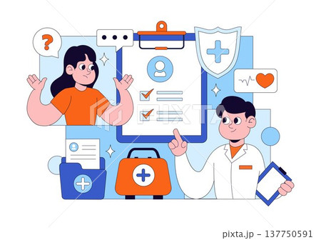 Medical Anamnesis Consultation Illustration With Doctor Patient Interview, Health Record Checklist, Diagnosis Assessment, and Clinical Examination 137750591