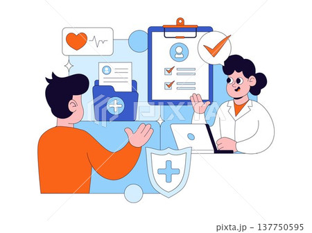 Medical Anamnesis Consultation Illustration With Doctor Patient Interview, Health Record Checklist, Diagnosis Assessment, and Clinical Examination 137750595