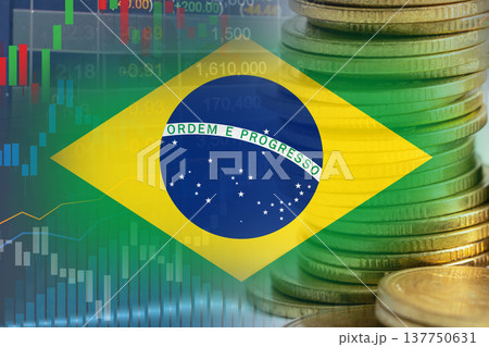 Stock market investment trading financial, coin and Brazil flag or Forex for analyze profit finance business trend data background. Stock market investment trading financial, coin and Brazil flag or Forex for analyze profit finance business trend data background. 137750631
