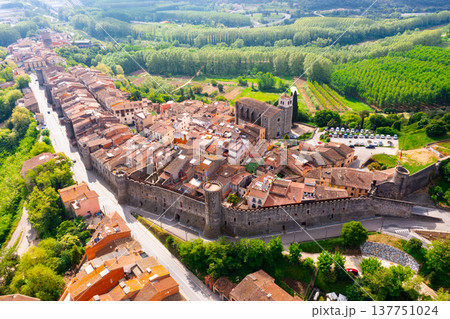 View from drone of spanish village Hostalric View from drone of spanish village Hostalric 137751024