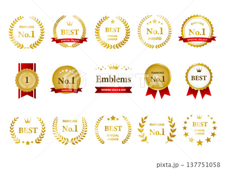 ランキング・アワード用メダルとエンブレムのセット ゴールドとレッド 137751058