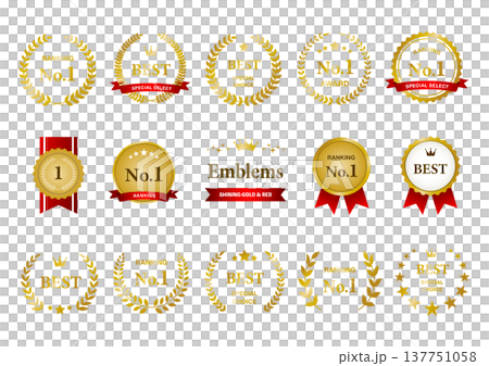 ランキング・アワード用メダルとエンブレムのセット ゴールドとレッド 137751058