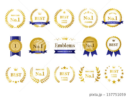 ランキング・アワード用メダルとエンブレムのセット ゴールドとブルー 137751059