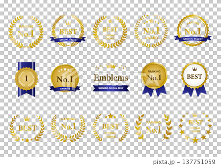 ランキング・アワード用メダルとエンブレムのセット ゴールドとブルー 137751059