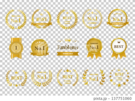 ランキング・アワード用メダルとエンブレムのセット ゴールド 137751060