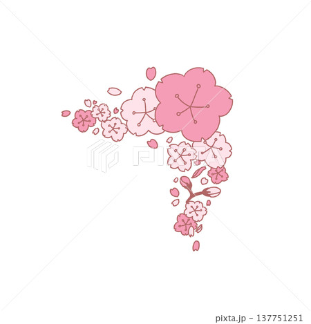 手描きの桜の花のコーナー素材 137751251
