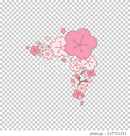 手描きの桜の花のコーナー素材 137751251