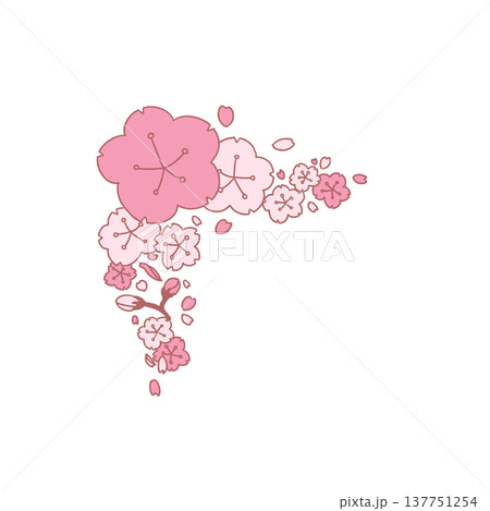 手描きの桜の花のコーナー素材 137751254