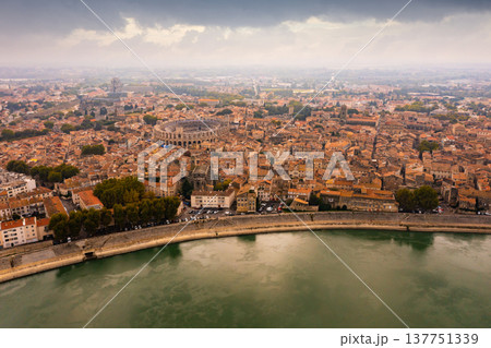 Aerial view of old town Arles, France Aerial view of old town Arles, France 137751339