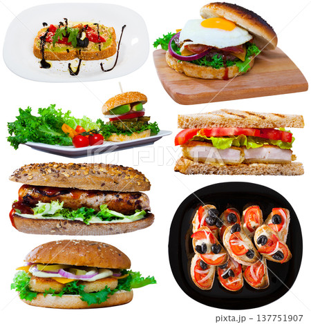 Set of fast food dishes - burgers and sandwiches Set of fast food dishes - burgers and sandwiches 137751907