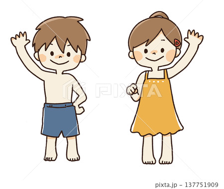 水着の子供男女全身イラスト 水着の子供男女全身イラスト 137751909
