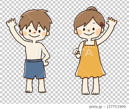 水着の子供男女全身イラスト 水着の子供男女全身イラスト 137751909