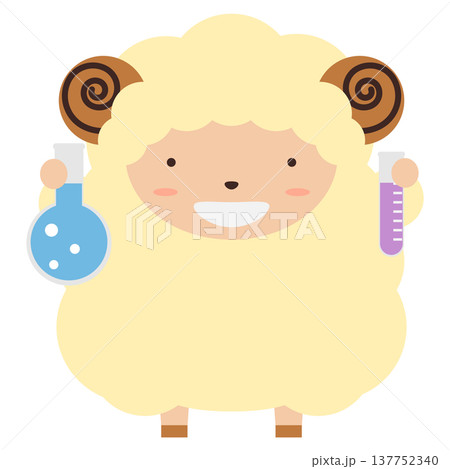 フラスコを持って実験をしているかわいい羊のイラスト素材 137752340