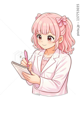 研究メモを書く理科女子 137753035