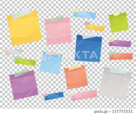 Colorful watercolor-style sticky notes with masking tape Colorful watercolor-style sticky notes with masking tape 137753331