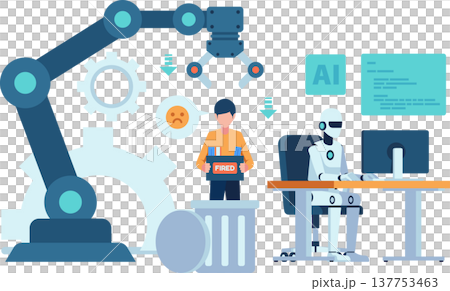 AI Robot Replacing Human Worker at Workplace 137753463