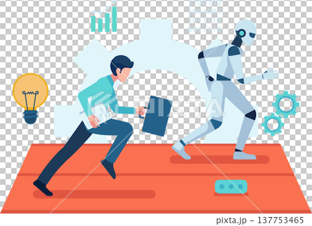 Human vs AI Robot Running a Race for Employment 137753465