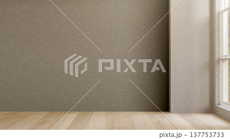 Empty loft cement wall room with square pillar on wooden parquet floor and sunlight through a window Empty loft cement wall room with square pillar on wooden parquet floor and sunlight through a window 137753733