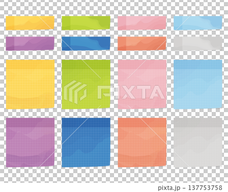 Watercolor-style colorful sticky note banner and grid memo background set Watercolor-style colorful sticky note banner and grid memo background set 137753758