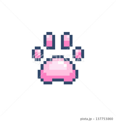 Pixel Art Paw Print Icon. 8 Bit Retro Pet Footprint Illustration for Game Assets, Cross Stitch, Sticker, UI and Mobile Design 137753860