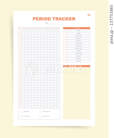 Woman calendar, Period Tracker Diary Template Design. 137753865