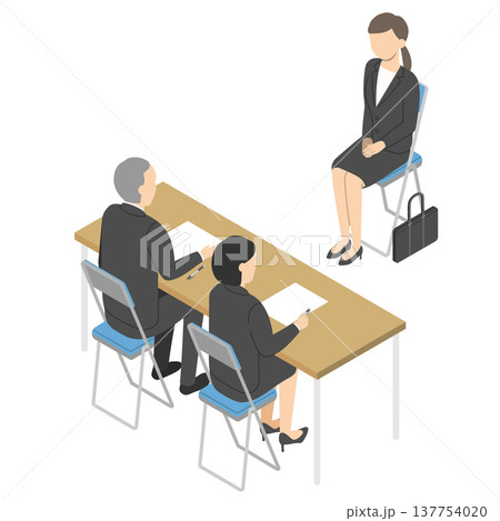 面接を受ける女性・アイソメトリック 137754020