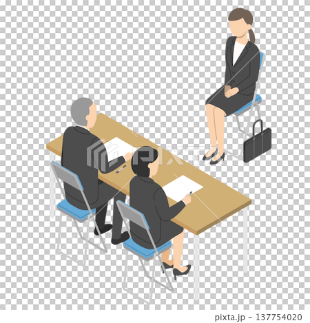 面接を受ける女性・アイソメトリック 137754020
