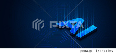 3D blue AI artificial intelligence text glowing on dark circuit board background 3D blue AI artificial intelligence text glowing on dark circuit board background 137754165