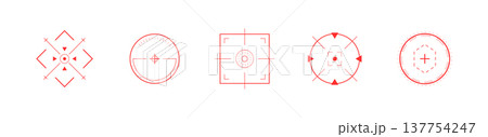 Crosshair Hud red. Tactical game interface. System navigation for futuristic shooter design. Flat Vector illustration 137754247