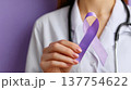 Female doctor lilac ribbon cancer awareness medical uniform stethoscope health care support prevention oncology hospital staff Female doctor 137754622