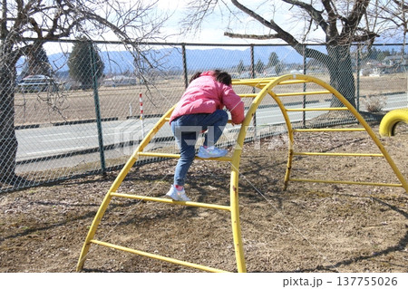 公園で遊ぶ5才くらいの女の子の画像 137755026