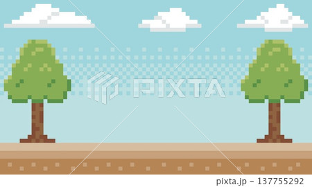 ドット絵の淡い色のゲームフィールド風背景素材,木 ドット絵の淡い色のゲームフィールド風背景素材,木 137755292