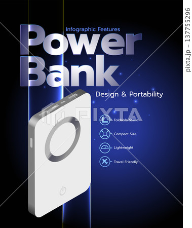 Portable Power Bank Design Features Infographic Portable Power Bank Design Features Infographic 137755296