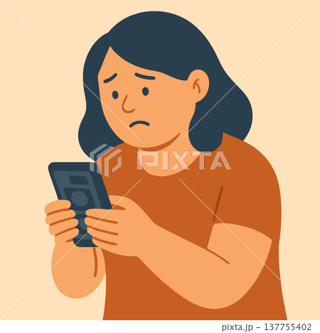 Sad woman checking social media on phone 137755402